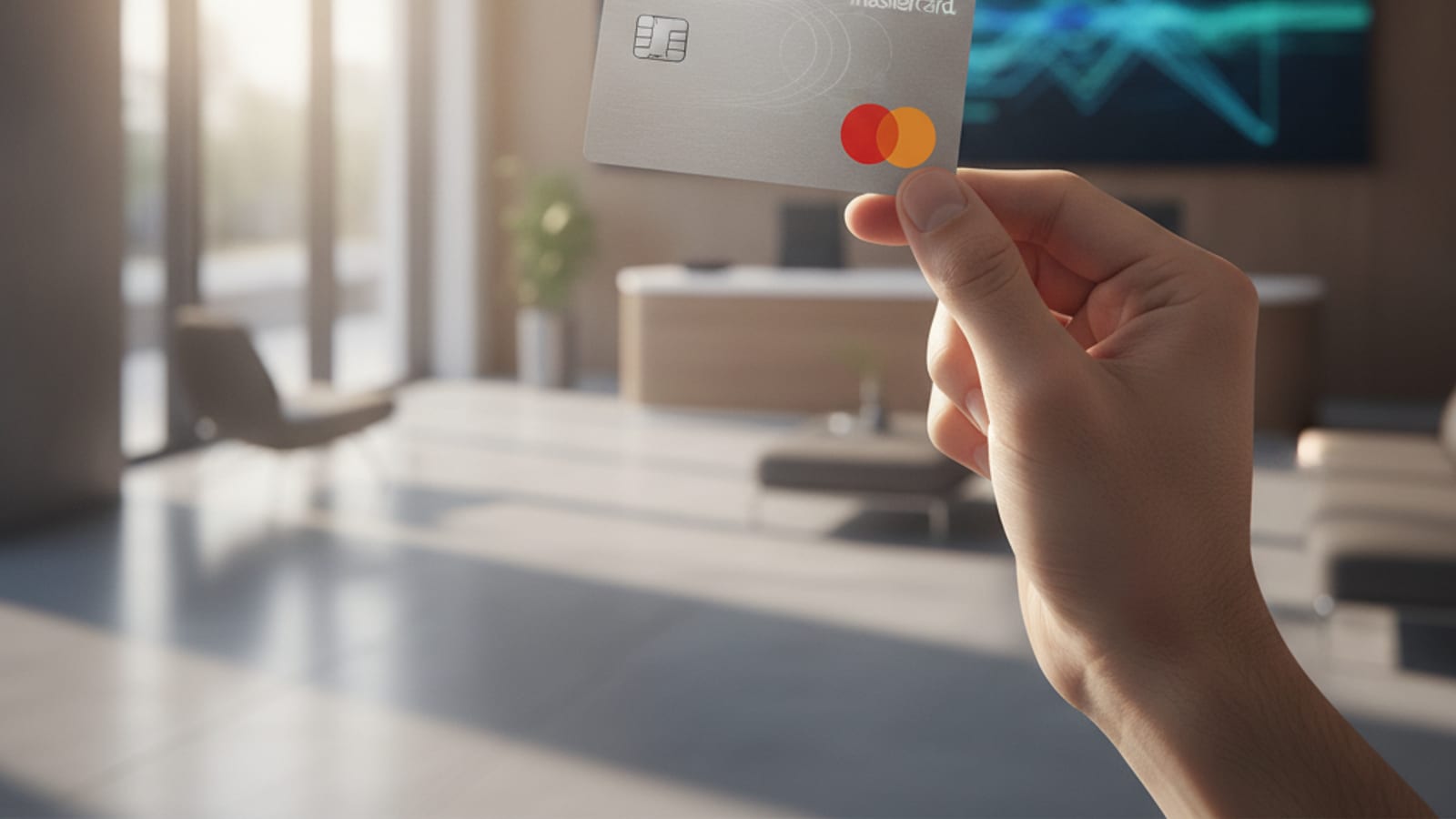 A hand holding a Mastercard, representing modern digital payments in Timor-Leste.