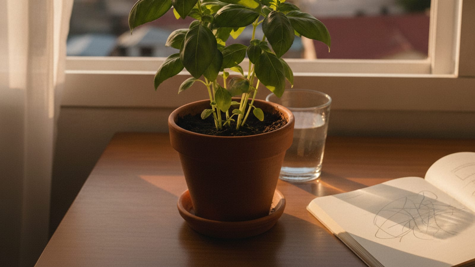 A thriving young plant by a window over Dili