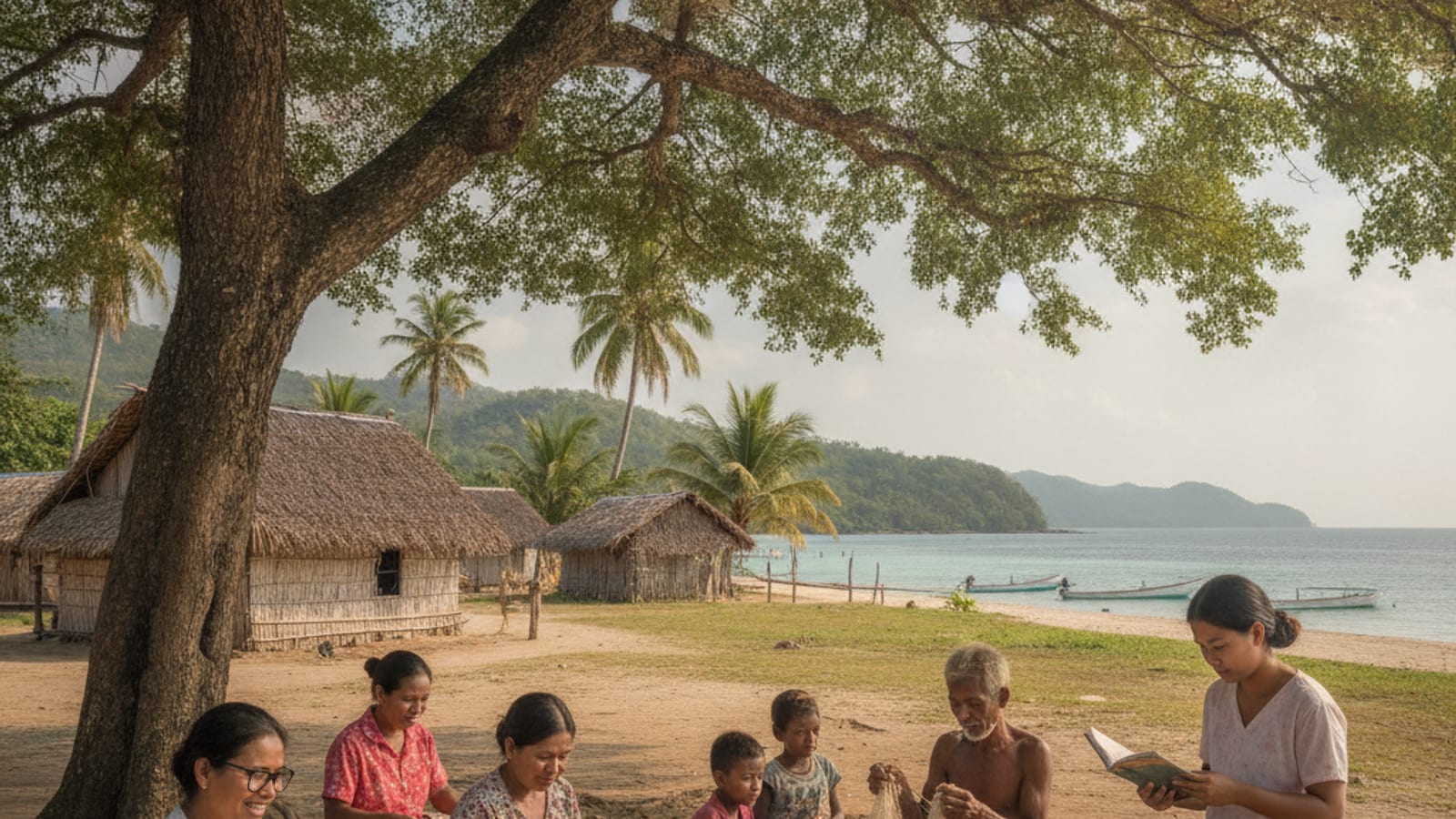 Residents of a rural Timorese village engaged in daily activities, highlighting the impact of improved vision on livelihoods.