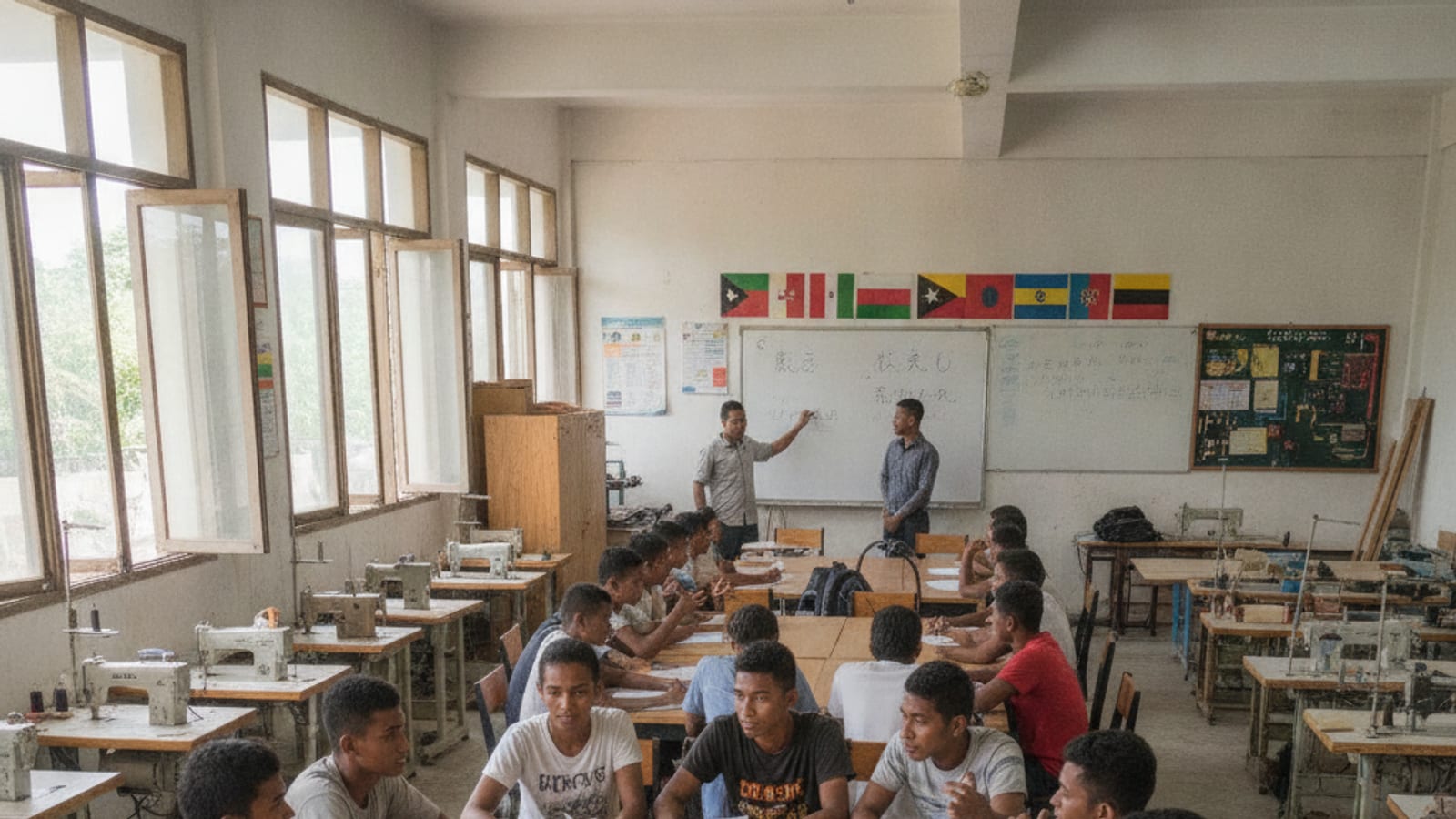 Timorese students learning Japanese in a vocational training center in Dili.