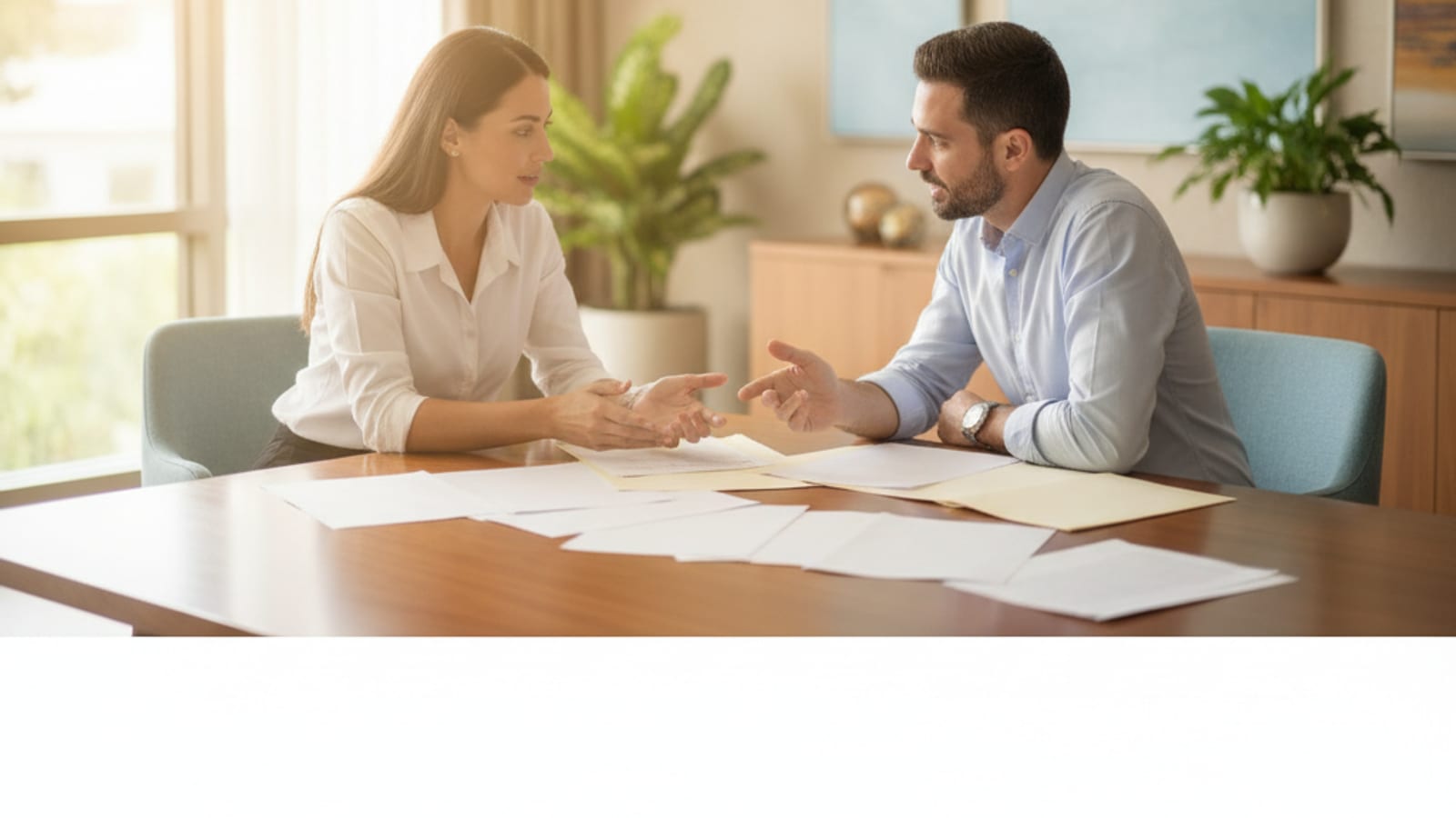 Two colleagues reviewing documents together at a desk