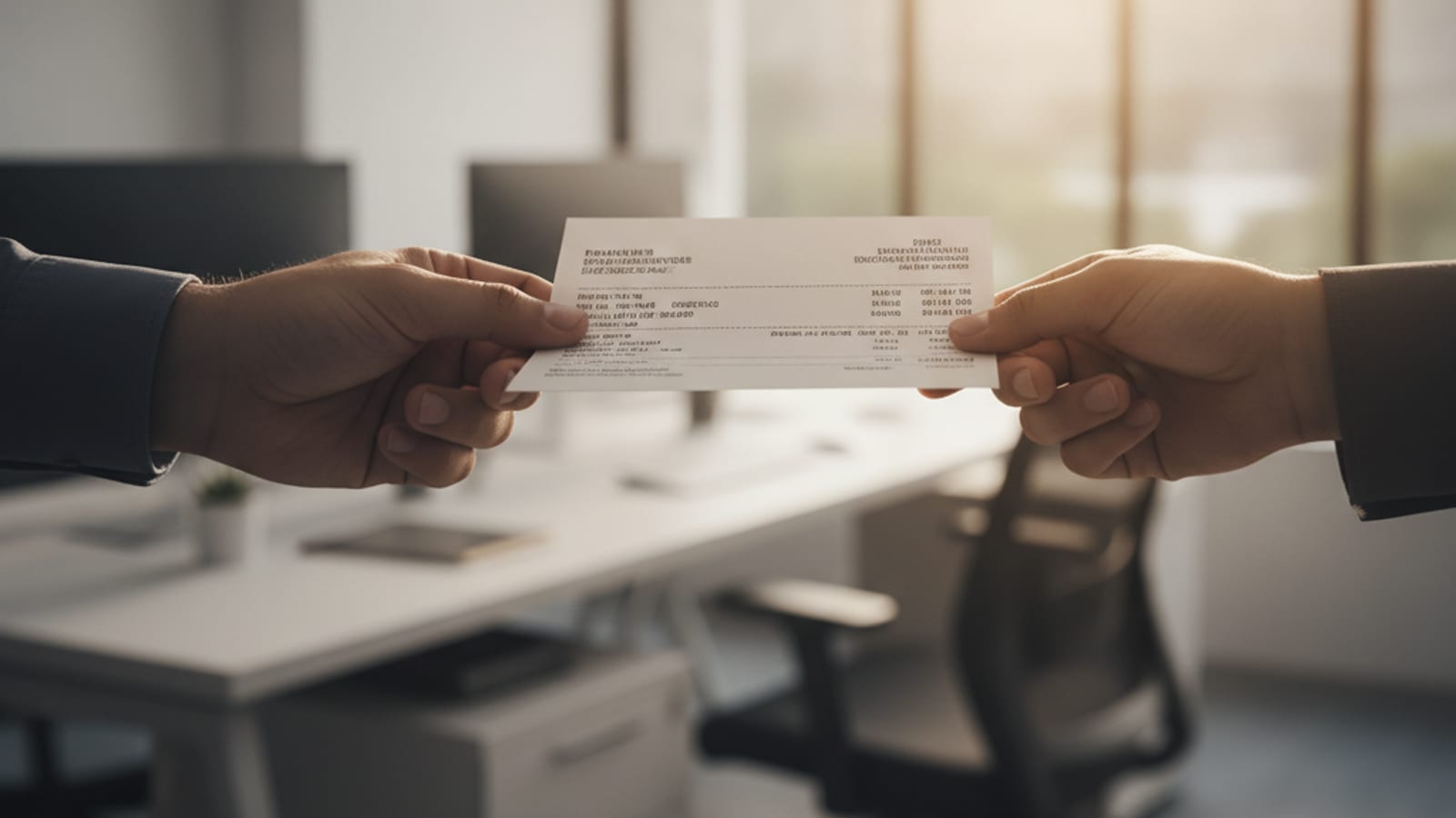 Mão ida kaer vencimentu (payslip) iha eskritóriu modernu ida iha Dili.