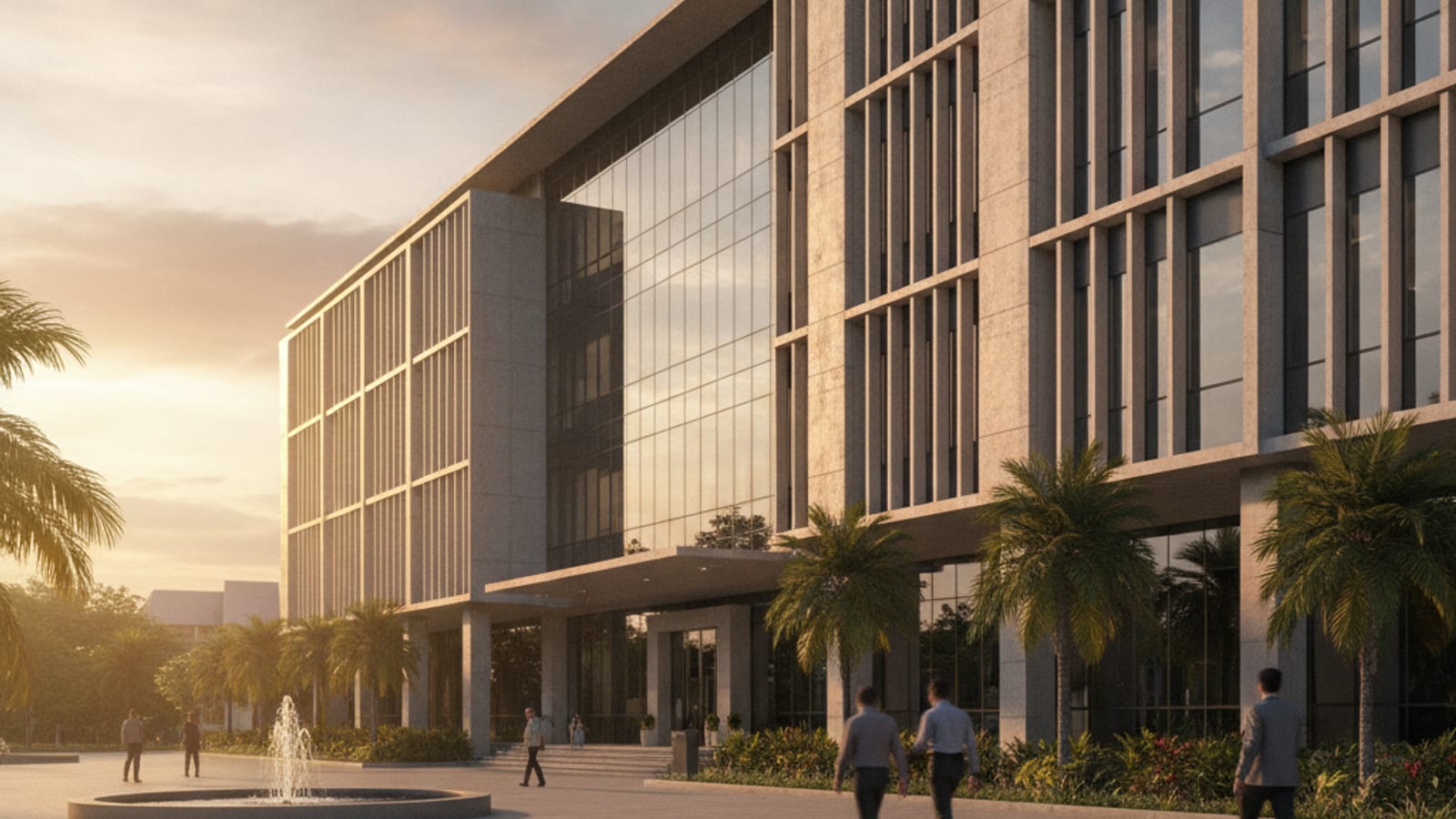 A government office building with people walking outside in Dili