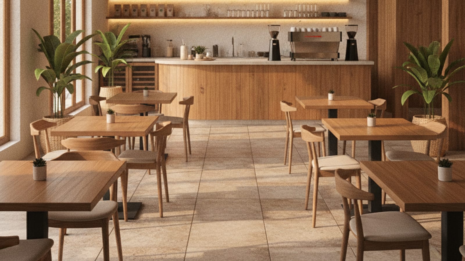 The warm wooden interior of a modern cafe and restaurant in Dili