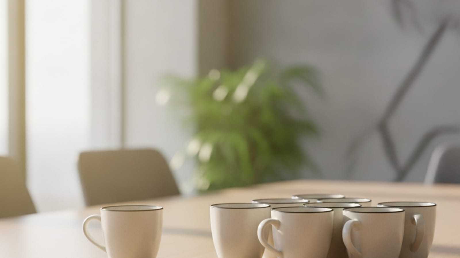 A single coffee cup beside a group of cups, suggesting one versus many