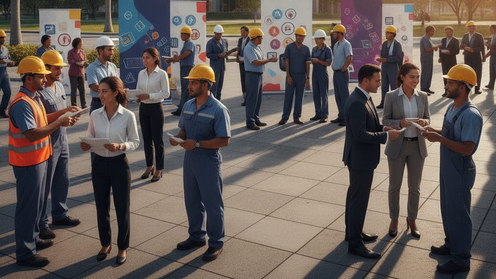 Timorese professionals networking at a job fair, symbolizing improved public employment services and workforce development.