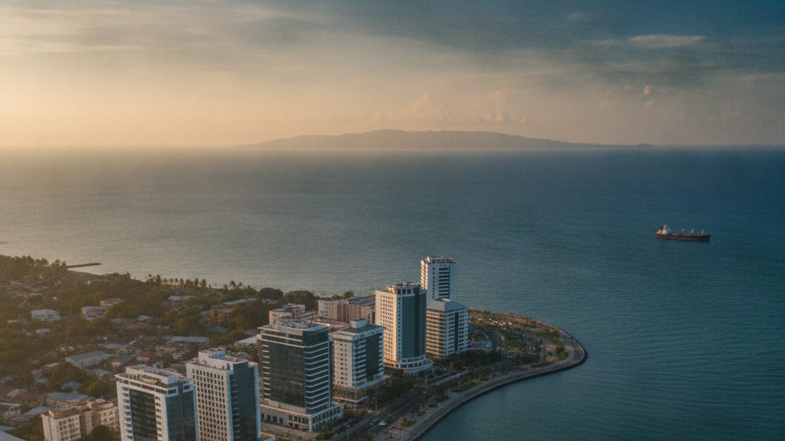Panorama Dili nian iha lokraik, simboliza estabilidade rejionál no perspetiva ekonómika Timor-Leste nian.