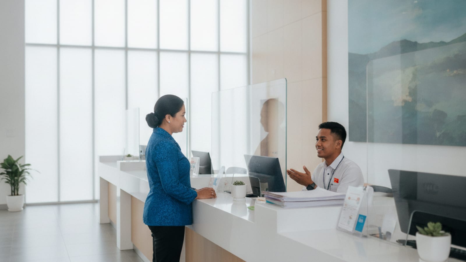 A person receiving services at a Balkaun Úniku counter in Timor-Leste.