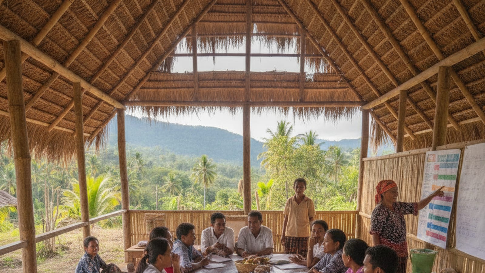 Community members in Timor-Leste participating in a discussion, symbolizing social inclusion and collaborative problem-solving.