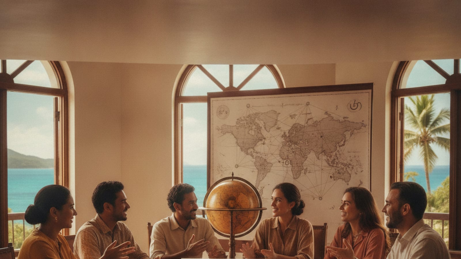 Professionals in Dili discussing global connections and language, symbolizing Timor-Leste's international engagement.