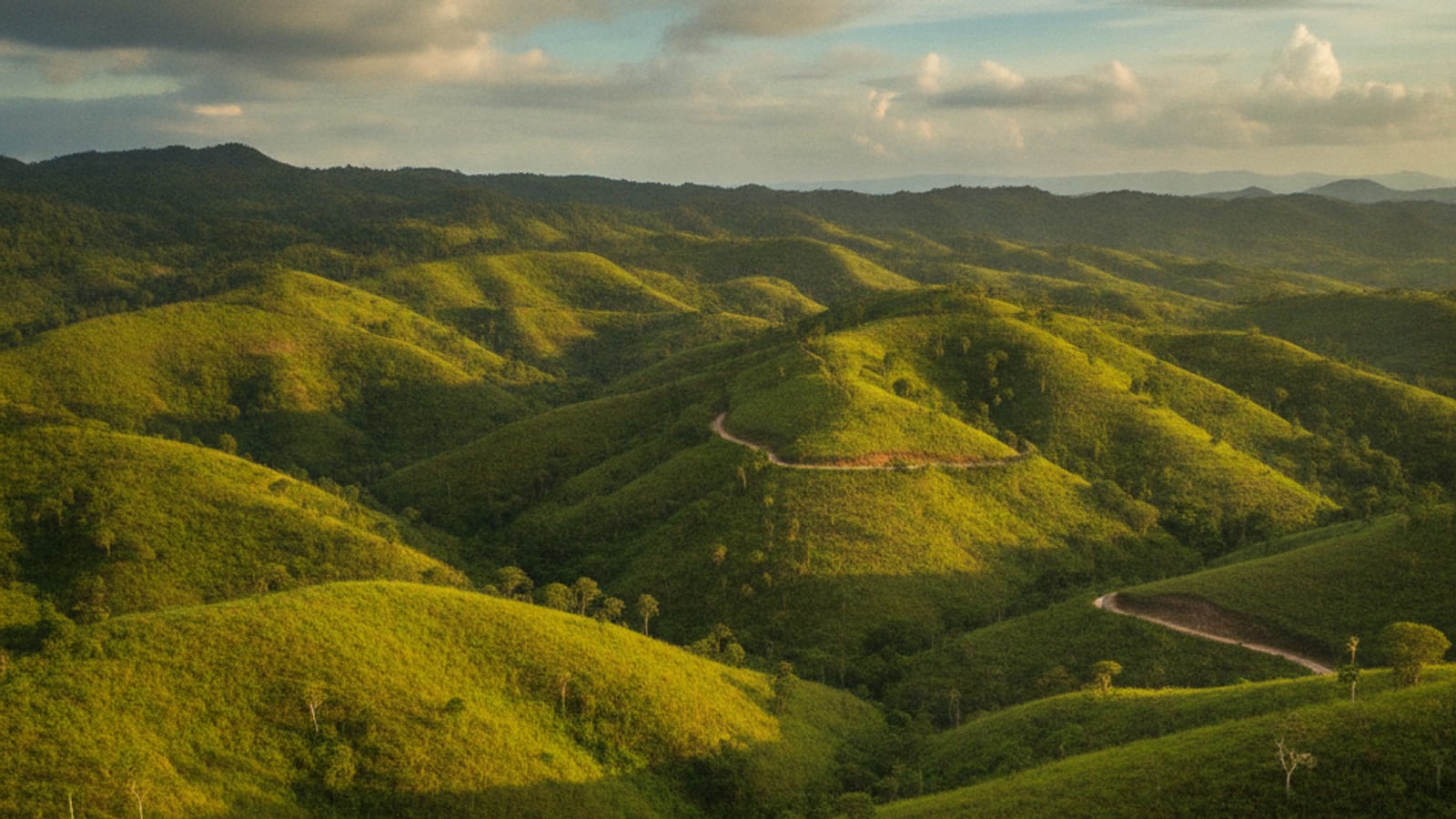 Green hills and a winding road in Bobonaru, Timor-Leste, hinting at new tourism potential.