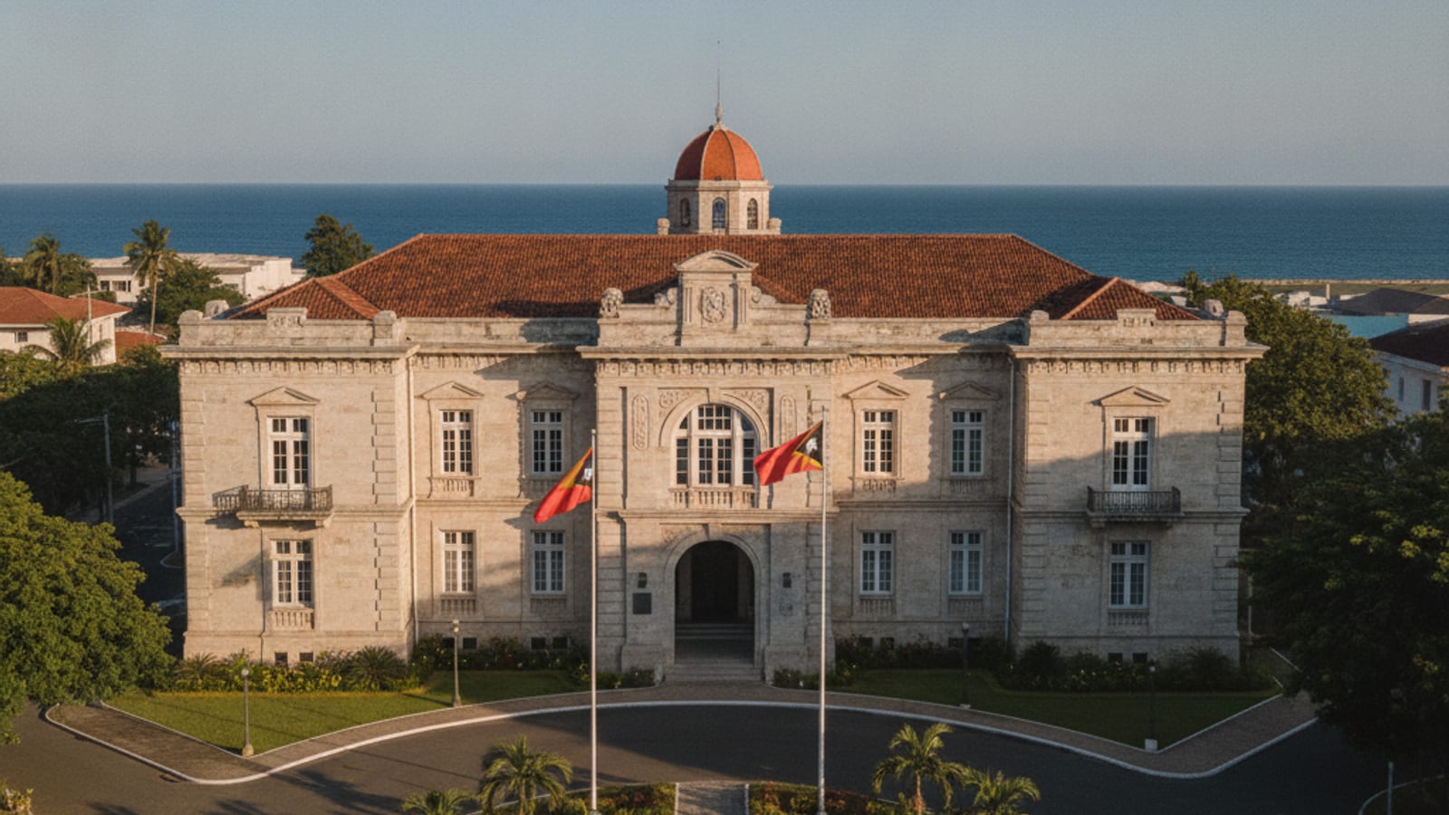 A civic government building in Dili in warm daylight